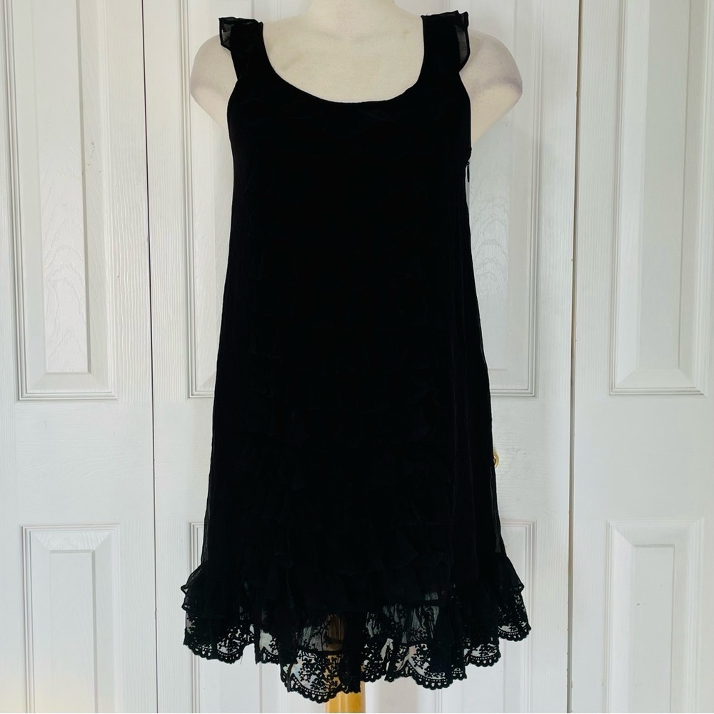 Juicy Couture Black Shear Layered Ruffles with Lace Fringe.